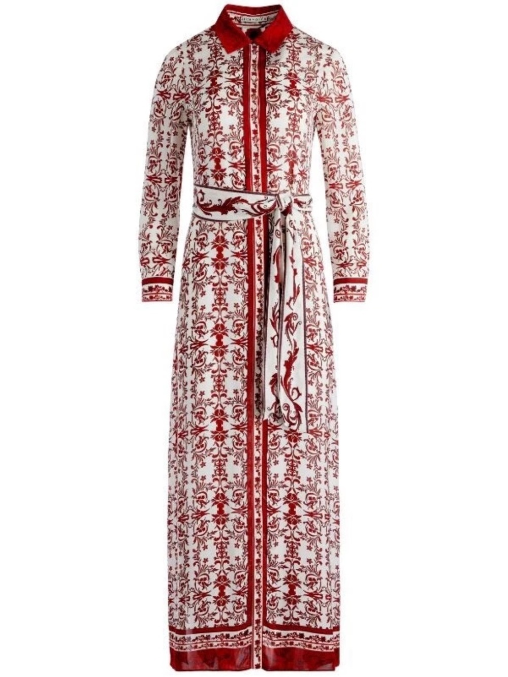 ALICE + OLIVIA Chassidy Maxi Dress Button Front Red White belted - Picture 6 of 7